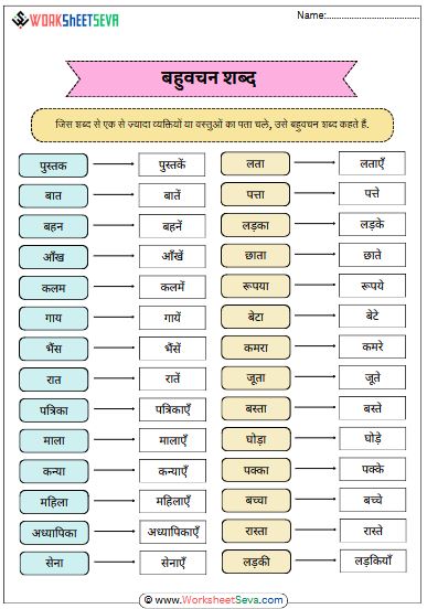 Ekvachan Bahuvachan for class 2 worksheet pdf