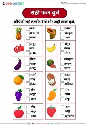 फलों के सही नाम चुनिए worksheet