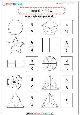 અપૂર્ણાંકની સમજ worksheet pdf