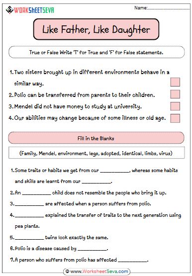 Like Father Like Daughter worksheet pdf