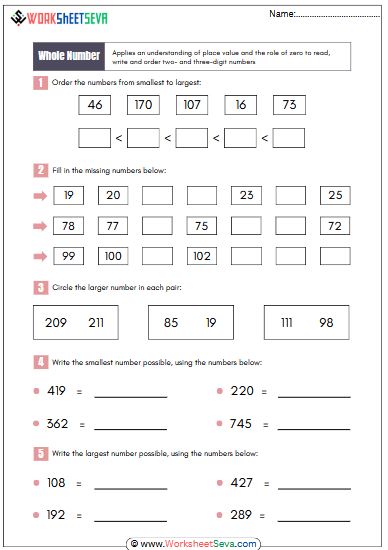 Place Value Exercise Grade 1 worksheet