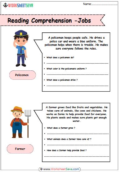 Reading Comprehension - jobs worksheet