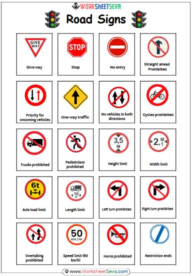 Road Signs Chart printable pdf