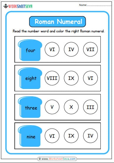 Roman Numerals Fill The Color worksheet