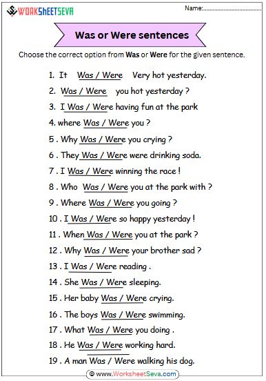 Was or Were sentences worksheet