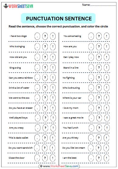 Choose the Correct Punctuation worksheet