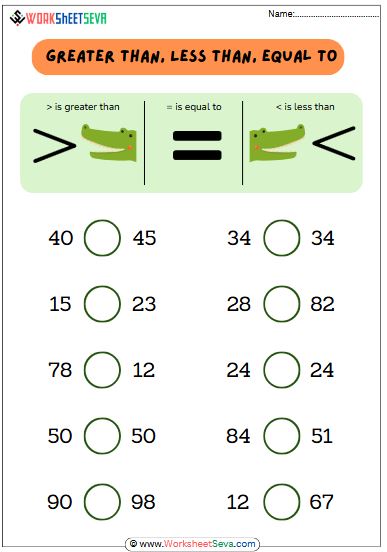 Greater Than Less Than worksheet free