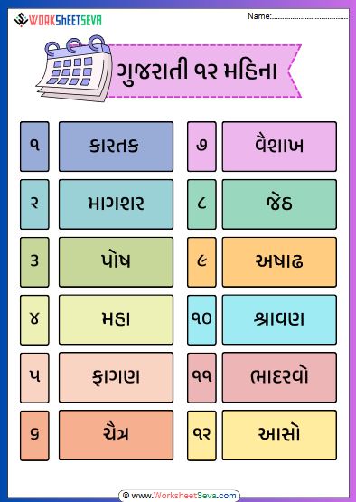 Gujarati Mahina na Naam chart pdf