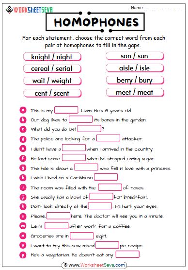 Homophones for class 3 worksheet pdf