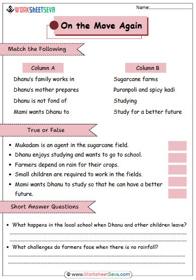 On the Move Again worksheet free pdf