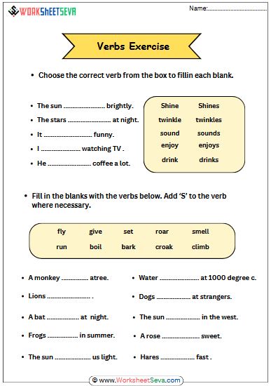 Verbs Exercise for class 4 worksheet