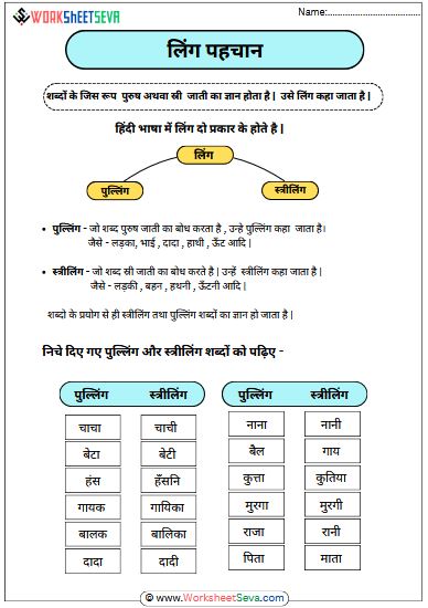 लिंग पहचान worksheet