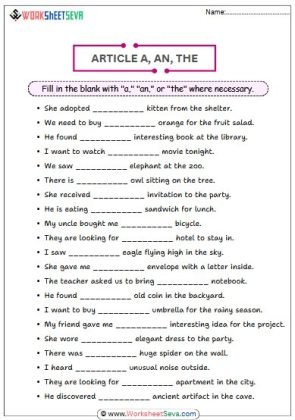 Article This is the fill in the blanks worksheet