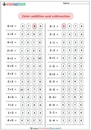 Color addition and subtraction worksheet free
