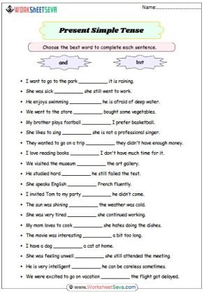 Present Simple Tense for class 4 worksheet