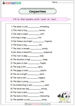 Conjunctions for Class 4 worksheet free