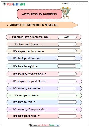 Write Time in Numbers worksheet