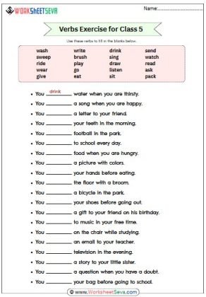 Verbs Exercise for Class 5 worksheet