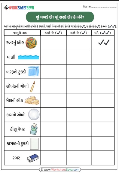શું ગબડે છે? શું સરકે છે? કે બંને? pdf worksheet, Does it fall? Does it slide? Or both?