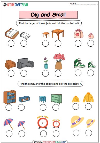 Big Small worksheet for nursery pdf free