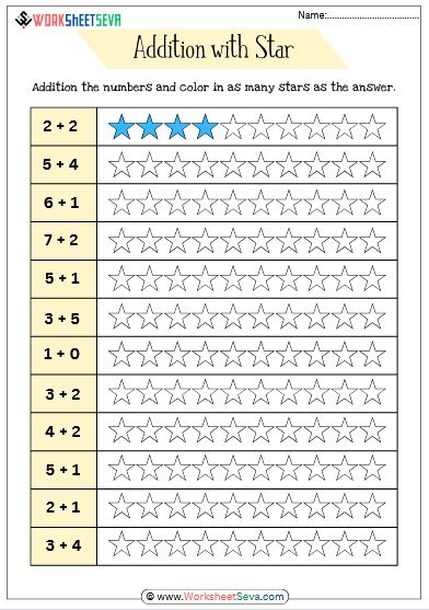 worksheet for Addition with Star free