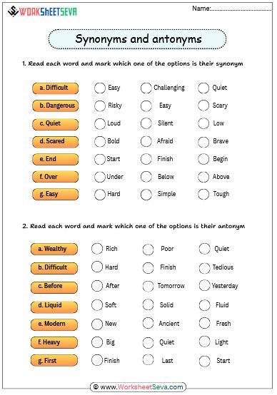 free worksheet for Choose the Right Synonyms - Antonyms