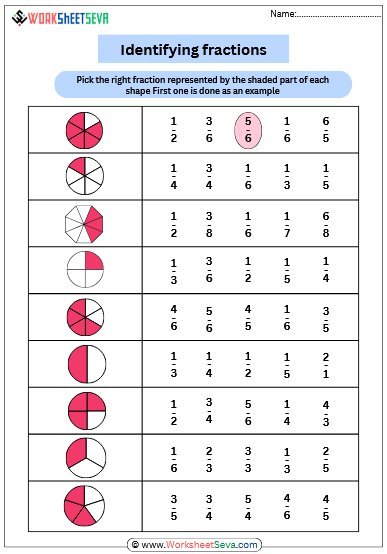 printable Identifying fractions through pictures