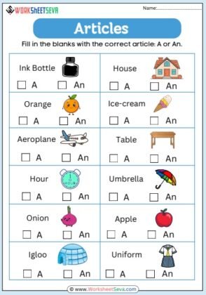 Articles For Class 1 With Answers Worksheet pdf