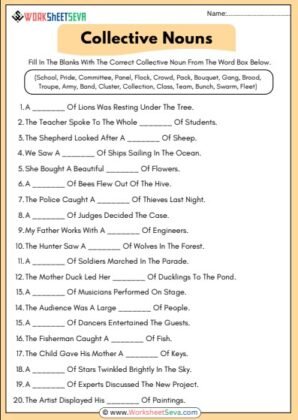 Fill In The Blanks Collective Nouns Worksheet pdf