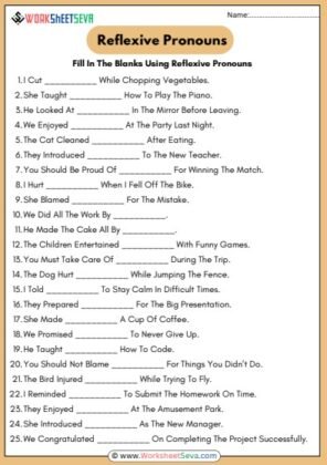 Fill In The Blanks Using Reflexive Pronouns Worksheet pdf