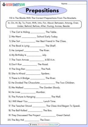 Fill In The Blanks With Appropriate Preposition With Answers worksheet pdf