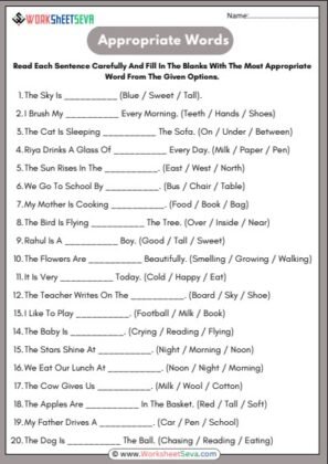 Fill In The Blanks With Appropriate Words Worksheet