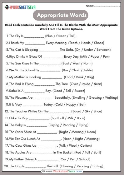 Fill In The Blanks With Appropriate Words Worksheet