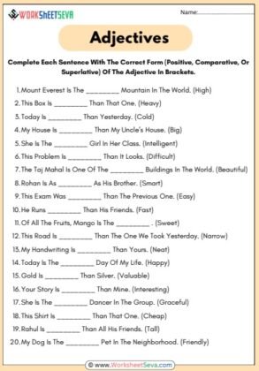 Fill In The Blanks With Correct Degree Of Adjectives Worksheet pdf