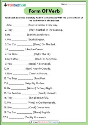 Fill In The Blanks With The Correct Form Of Verb Given In The Bracket worksheet pdf