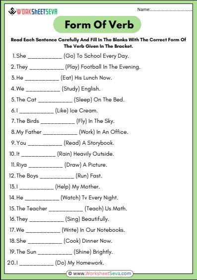 Fill In The Blanks With The Correct Form Of Verb Given In The Bracket worksheet pdf