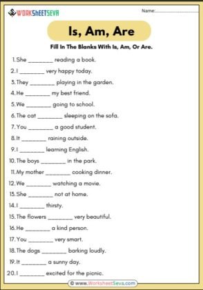 Is Am Are For Class 2 Worksheets