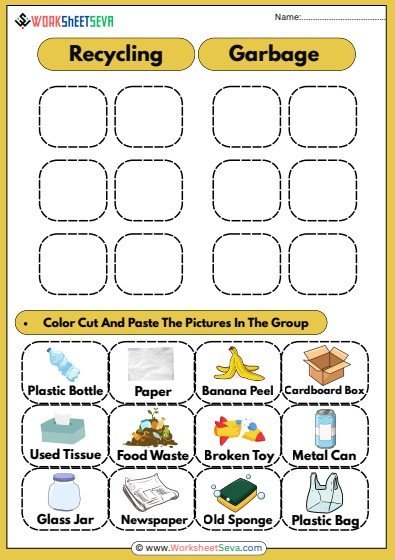Recycling And Garbage Sorting Activity Worksheet