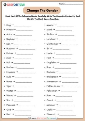 Change The Gender Worksheet pdf