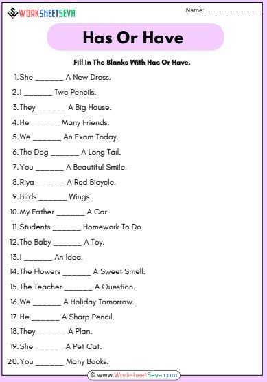 Fill In The Blanks With Has Or Have Worksheet pdf