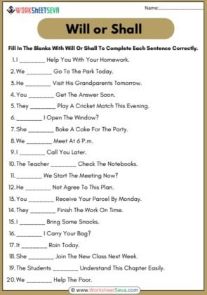 Fill In The Blanks With Will Or Shall worksheet