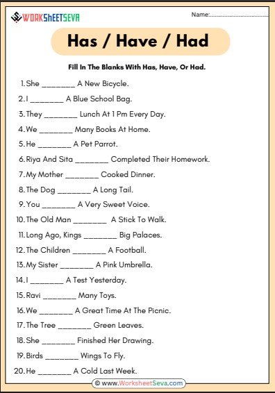 Has Have Had Worksheet For Class 3 pdf
