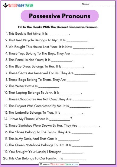 Fill In The Blanks Using Possessive Pronouns Worksheet pdf