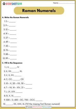Fill In The Blanks Using Roman Numerals Worksheet pdf