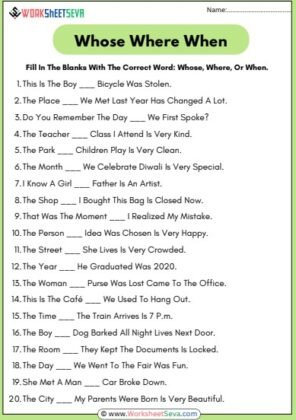 Fill In The Blanks Whose Where When Worksheet pdf