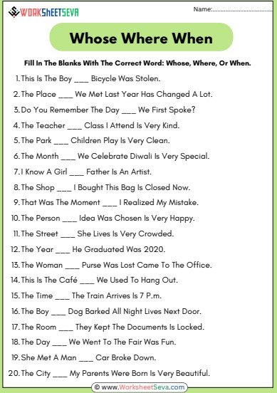 Fill In The Blanks Whose Where When Worksheet pdf