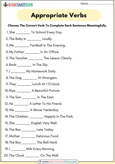 Fill In The Blanks With Appropriate Verbs worksheet pdf