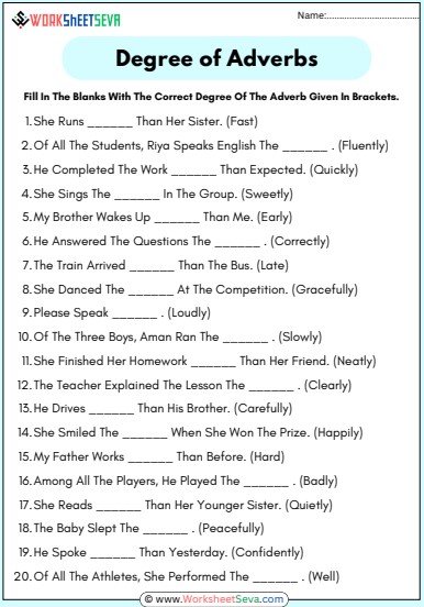 Fill In The Blanks With Degree Of Adverb worksheet pdf