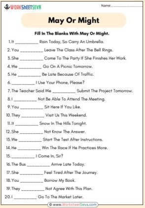 Fill In The Blanks With May Or Might Worksheet pdf