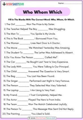Fill In The Blanks With Who Whom Which Worksheet